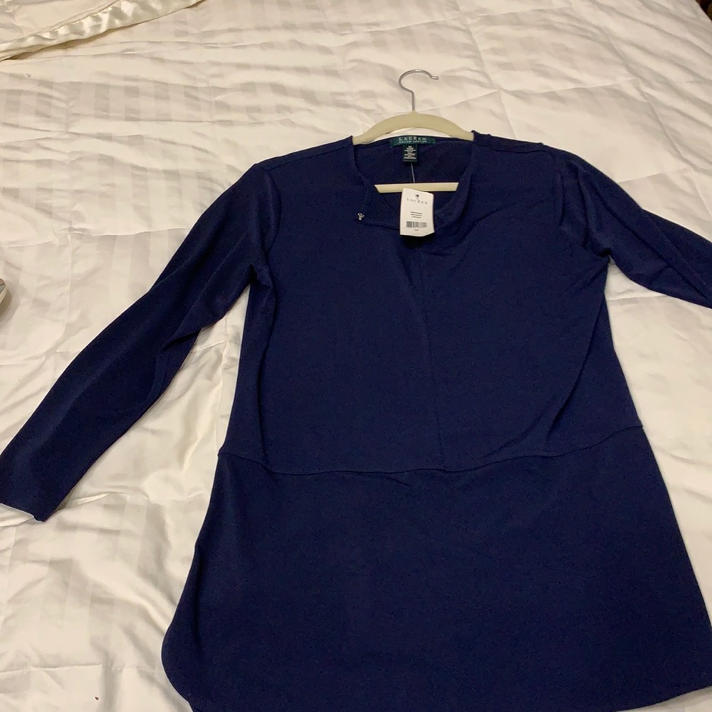 3/4 sleeve navy blue tunic top. Size medium. Ralph Lauren.